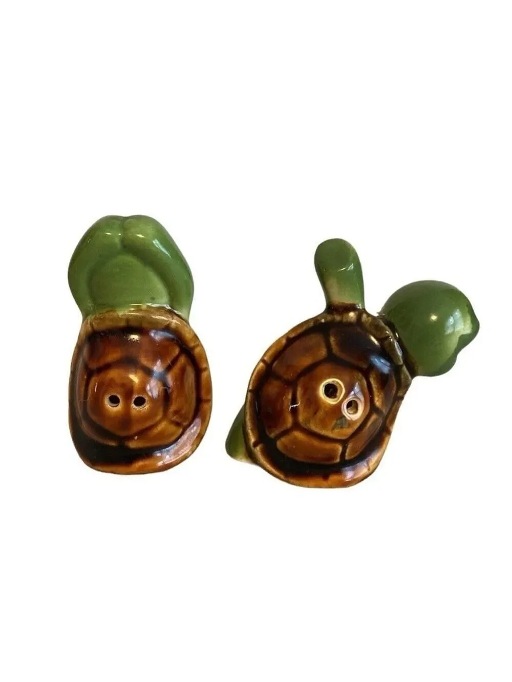 Turtle Salt & Pepper Shaker Set Ceramic Yoga Green Multi